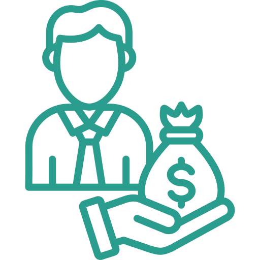 Businessman icon with money bag graphic.