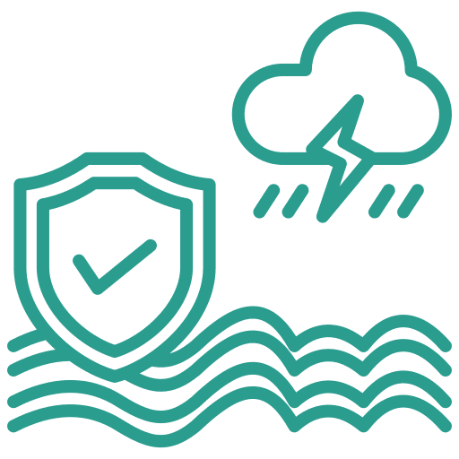 Weather protection icon with storm and waves.