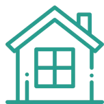 Simple house icon with window and chimney.