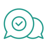 Speech bubbles with check mark icon.
