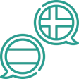Two speech bubbles with globe symbols.