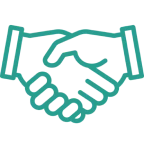 Handshake icon on a black background.