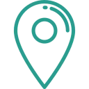 Teal location pin icon on black background.