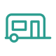Teal caravan icon on black background.