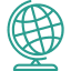 Green globe icon on black background.